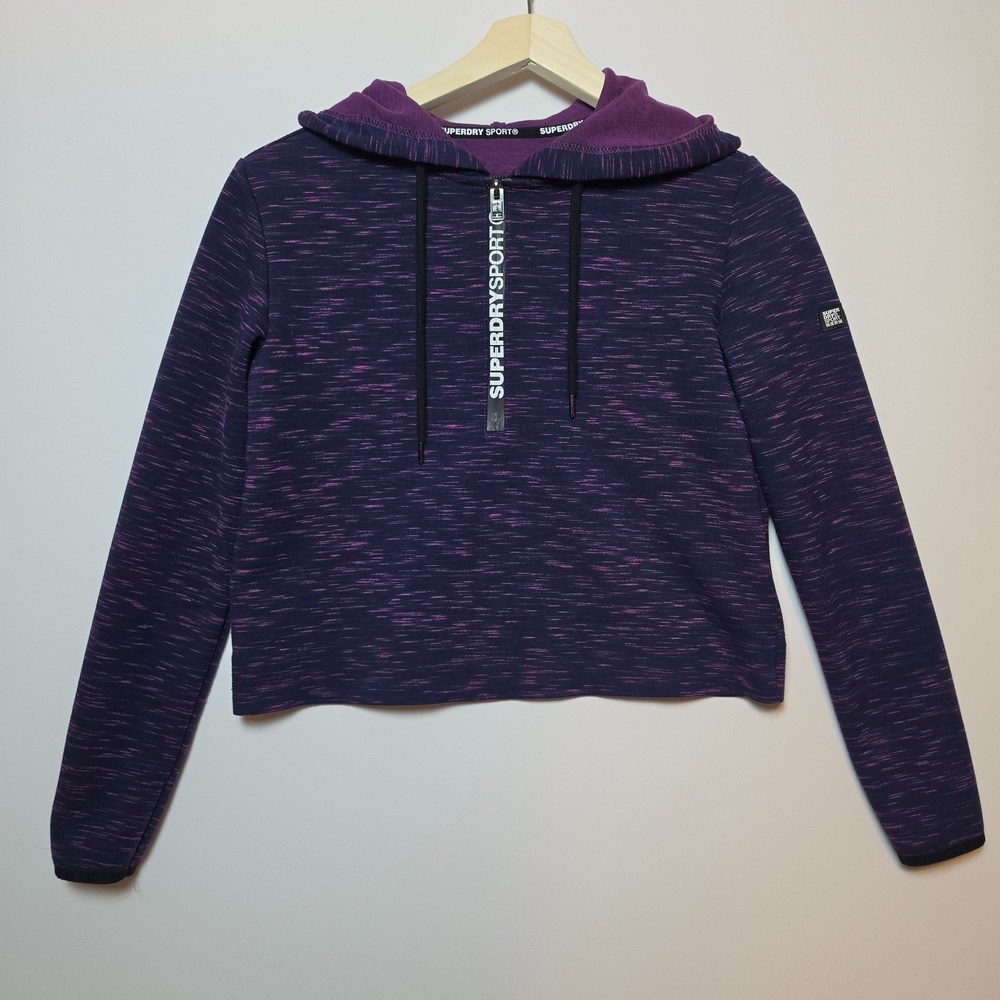 Superdry Sport Space Dye Quarter Zip Cropped Hoodie Purple Pink Size Small